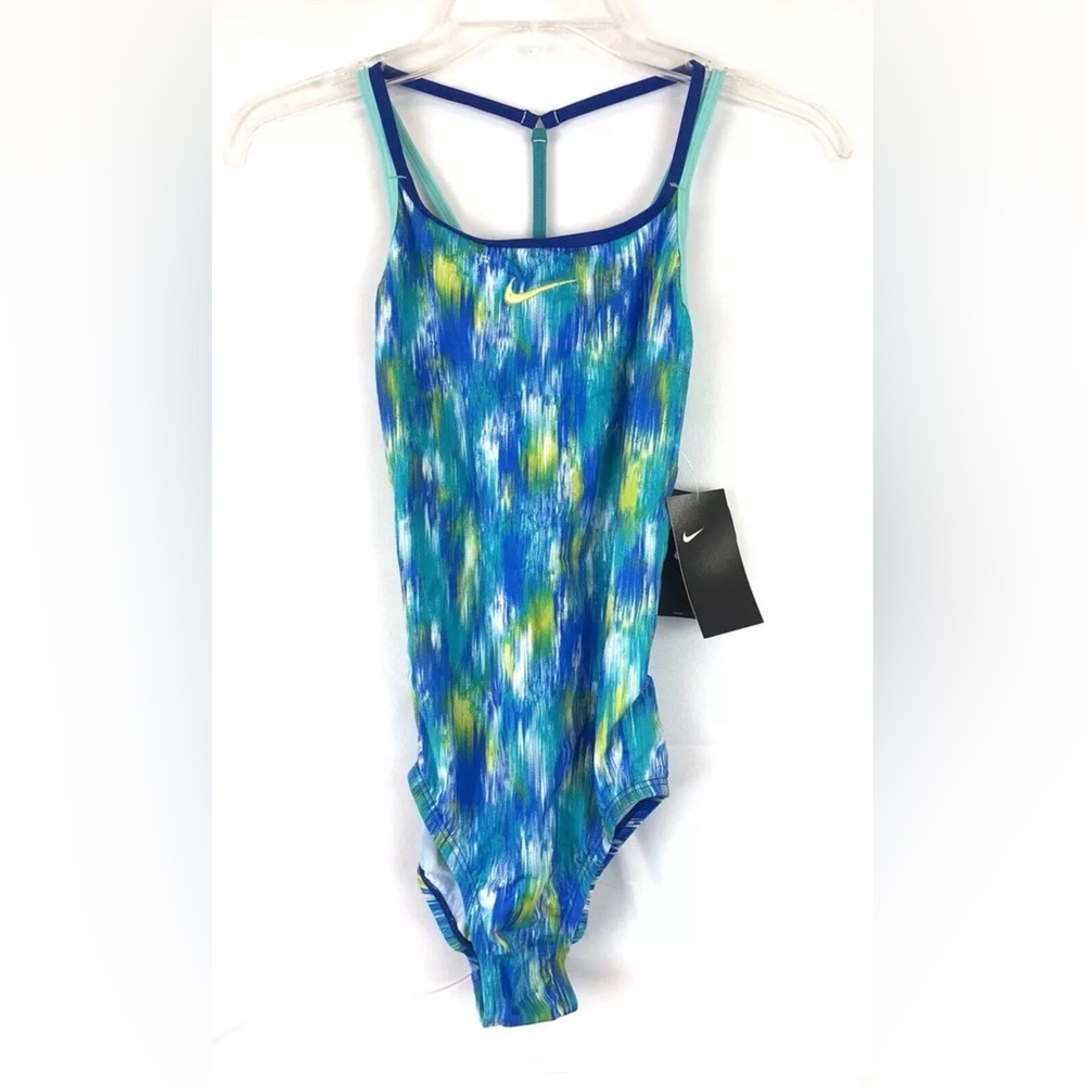 Nike Kids Girl’s Sprinkles T-Cross-Back One-Piece, Blue, Size LG